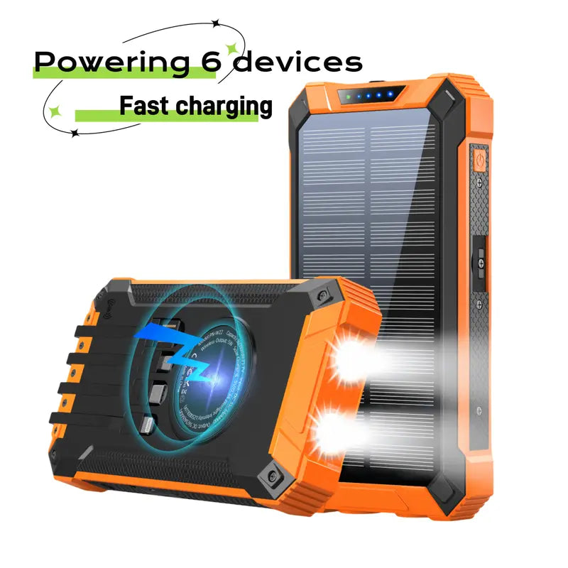 Multifunktions-Powerbank 20.000 mAh mit LED-Lampe, Solarpanel, kabellos Handy laden 