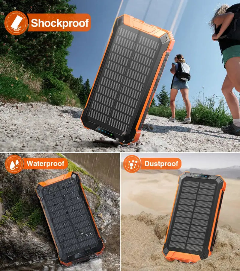 Multifunktions-Powerbank 20.000 mAh mit LED-Lampe, Solarpanel, kabellos Handy laden 