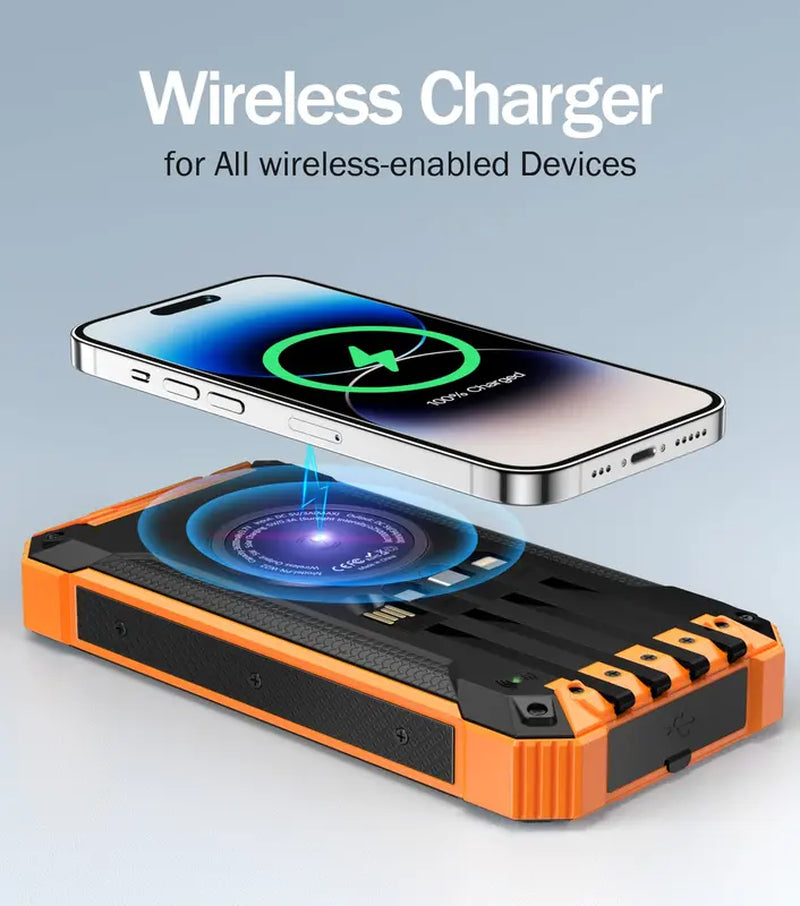 Multifunktions-Powerbank 20.000 mAh mit LED-Lampe, Solarpanel, kabellos Handy laden 
