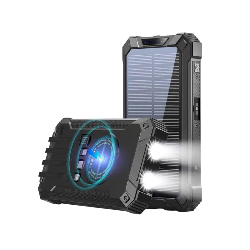 Multifunktions-Powerbank 20.000 mAh mit LED-Lampe, Solarpanel, kabellos Handy laden 