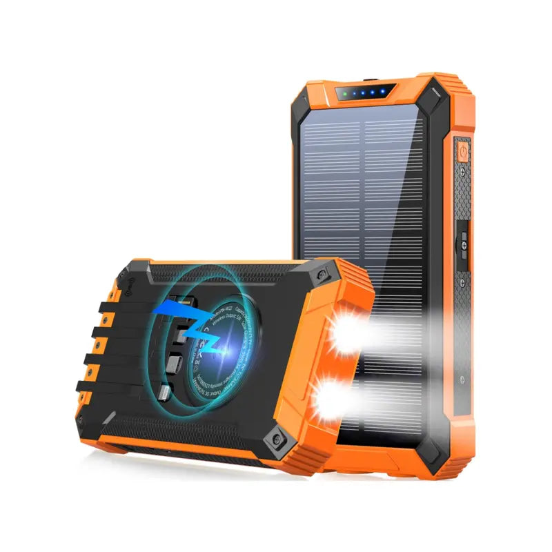 Multifunktions-Powerbank 20.000 mAh mit LED-Lampe, Solarpanel, kabellos Handy laden 